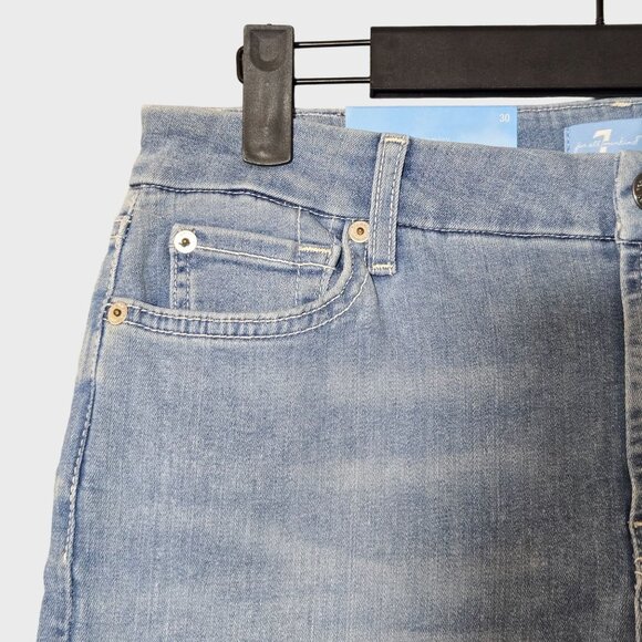 7 For All Mankind Maple Mid Rise Raw Edge Hem Cropped Skinny Jeans Size 30 NWT - Picture 6 of 12